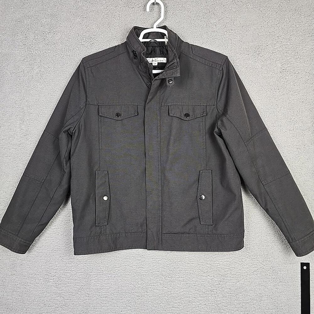 Vintage Kenneth Cole New York Mens Bomber Jacket Size L Gray Full Zip